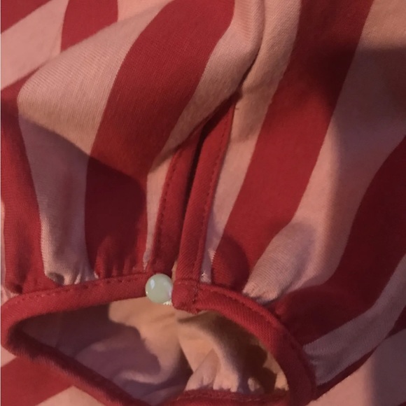 J Crew Pink and Red Vertical Striped Top with Button Sleeve. - Picture 3 of 5
